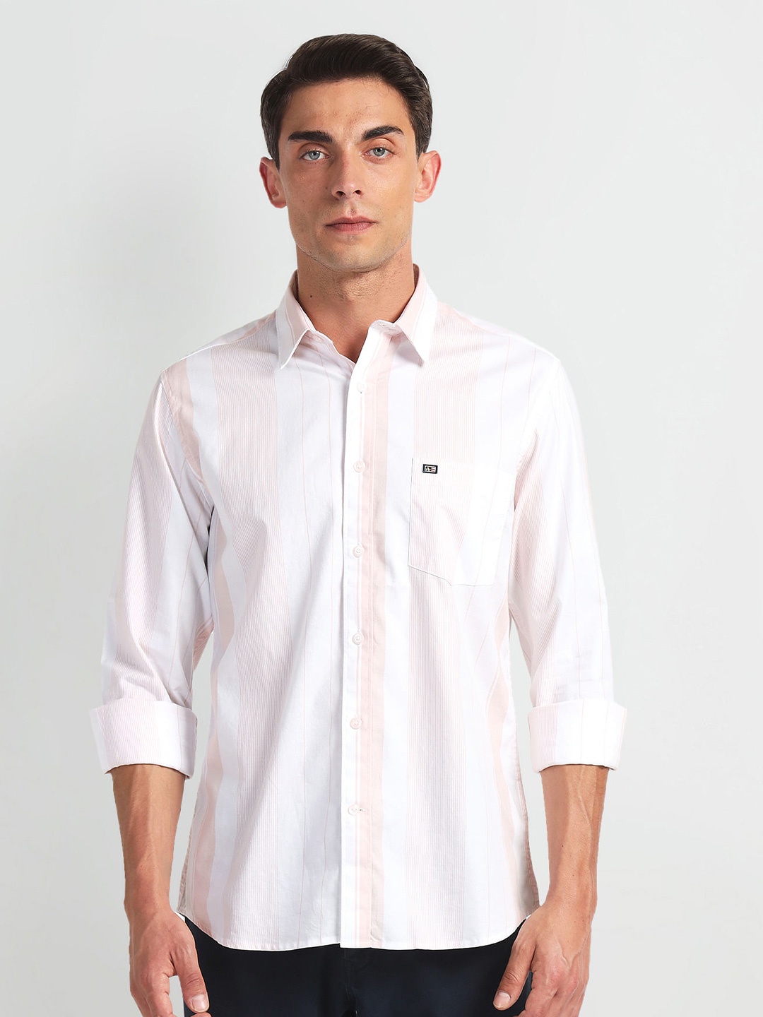 

Arrow Sport Slim Fit Striped Spread Collar Long Sleeves Cotton Casual Shirt, Pink