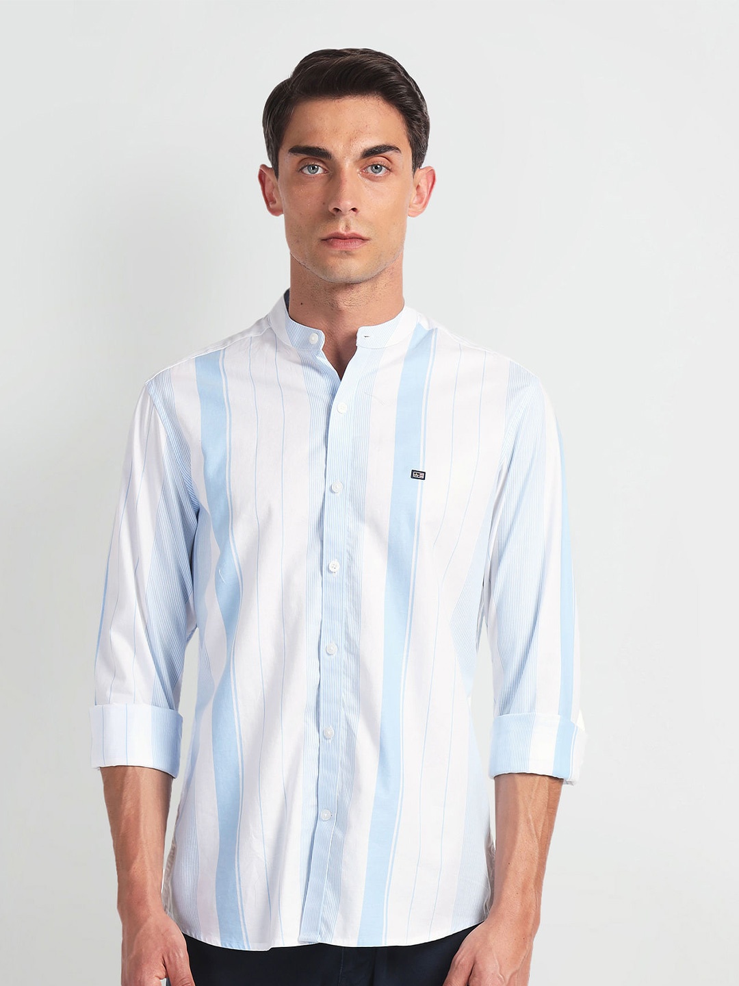 

Arrow Sport Slim Fit Striped Twill Weave Cotton Casual Shirt, Blue