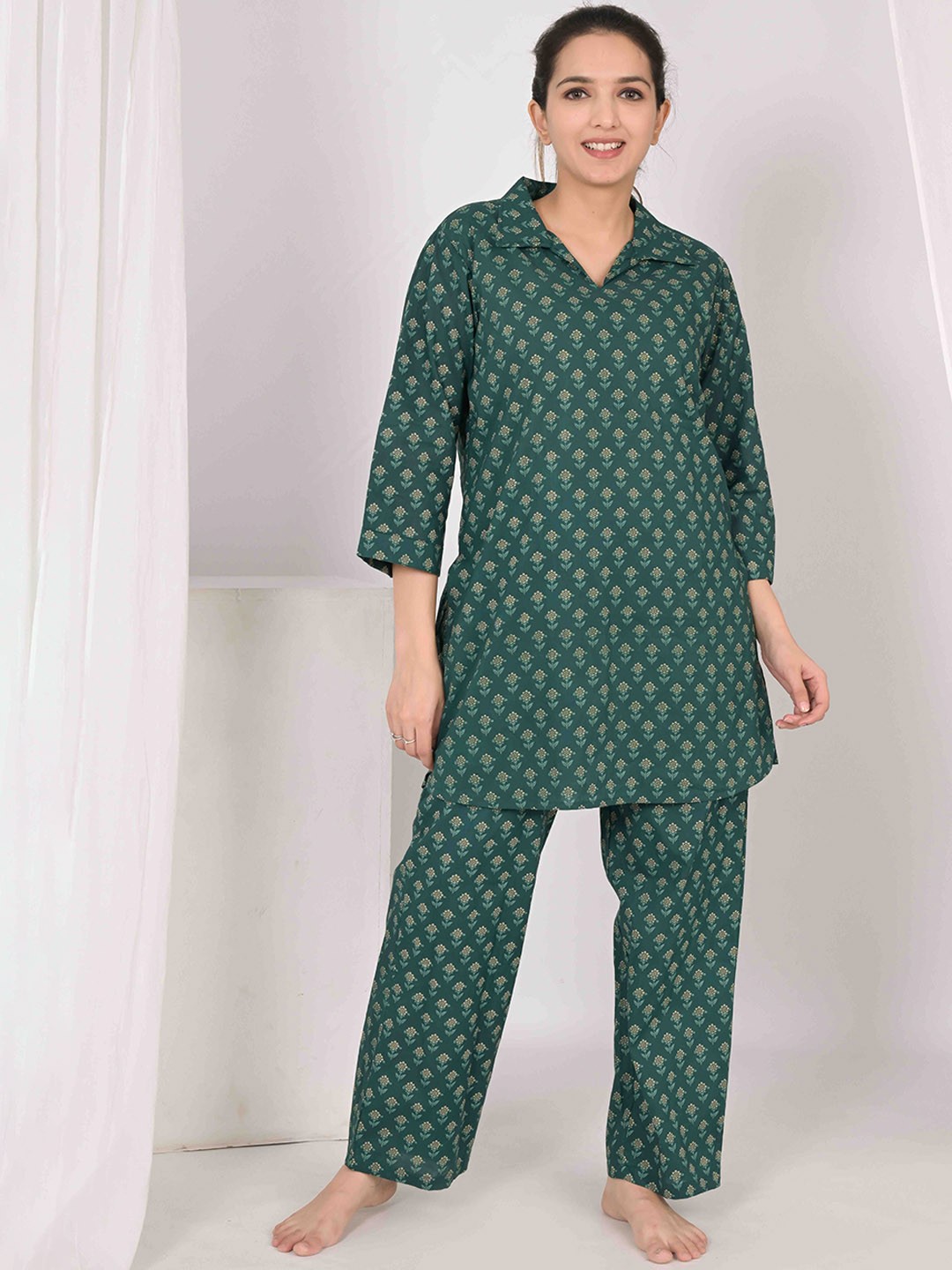 

Do Dhaage Printed Pure Cotton Night Suit, Green