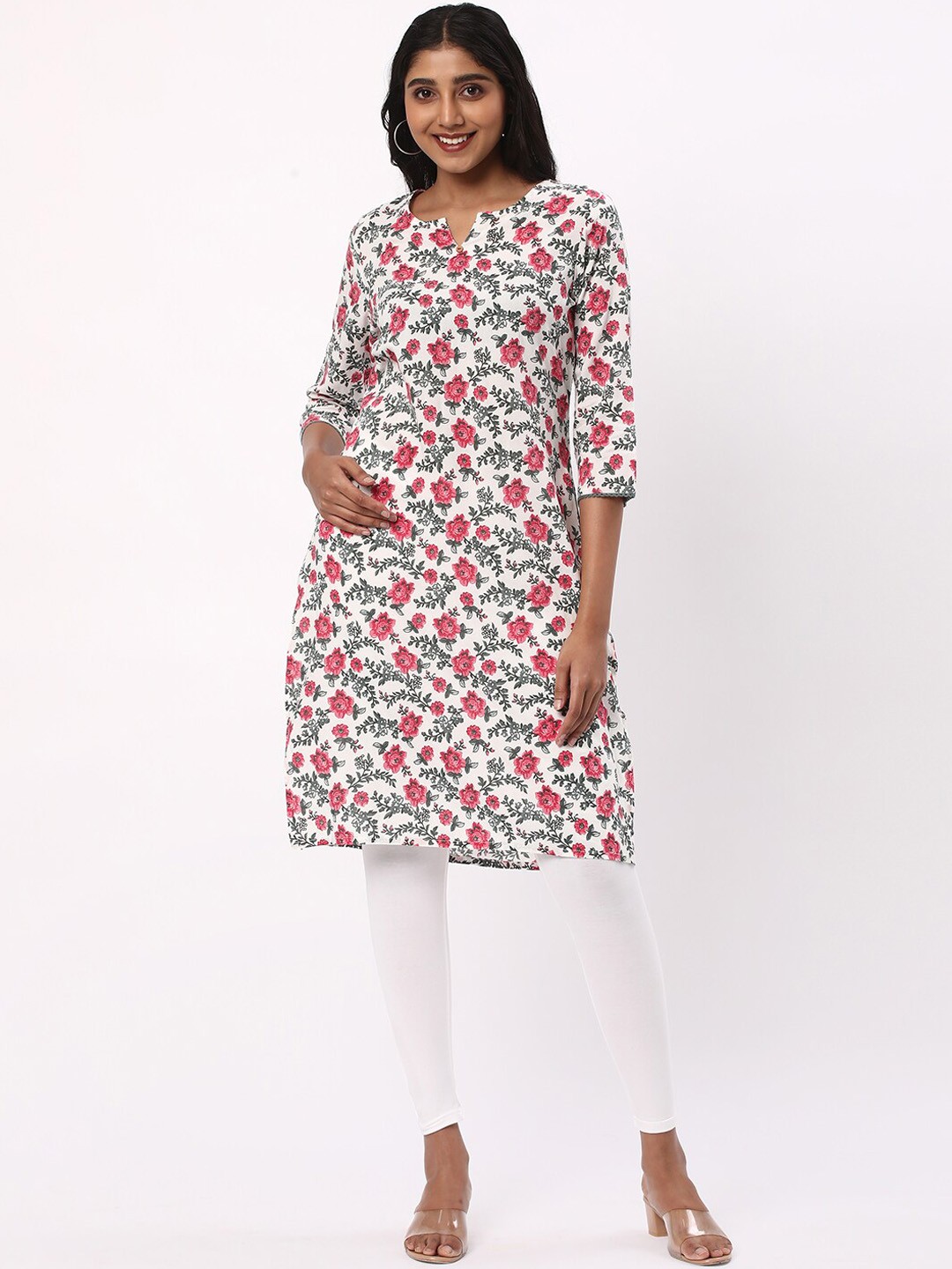 

R&B Floral Printed Straight Kurta, White
