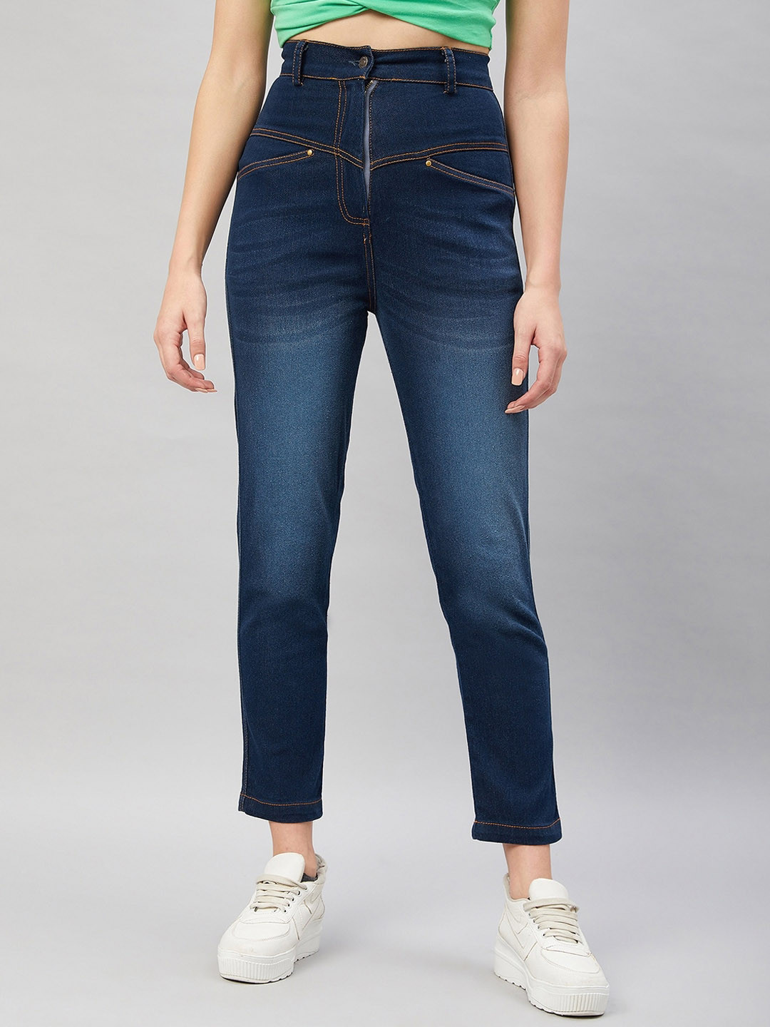 

Orchid Blues Women Tapered Fit High-Rise Light Fade Jeans, Blue
