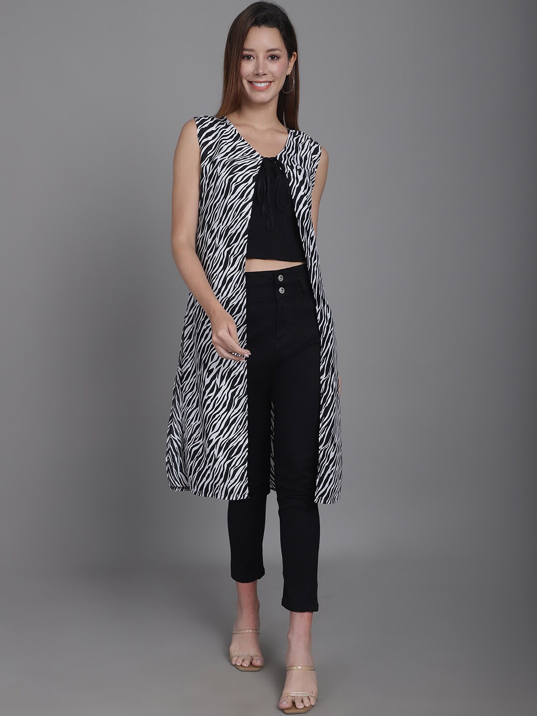 

urSense Animal Printed Longline Shrug, Black