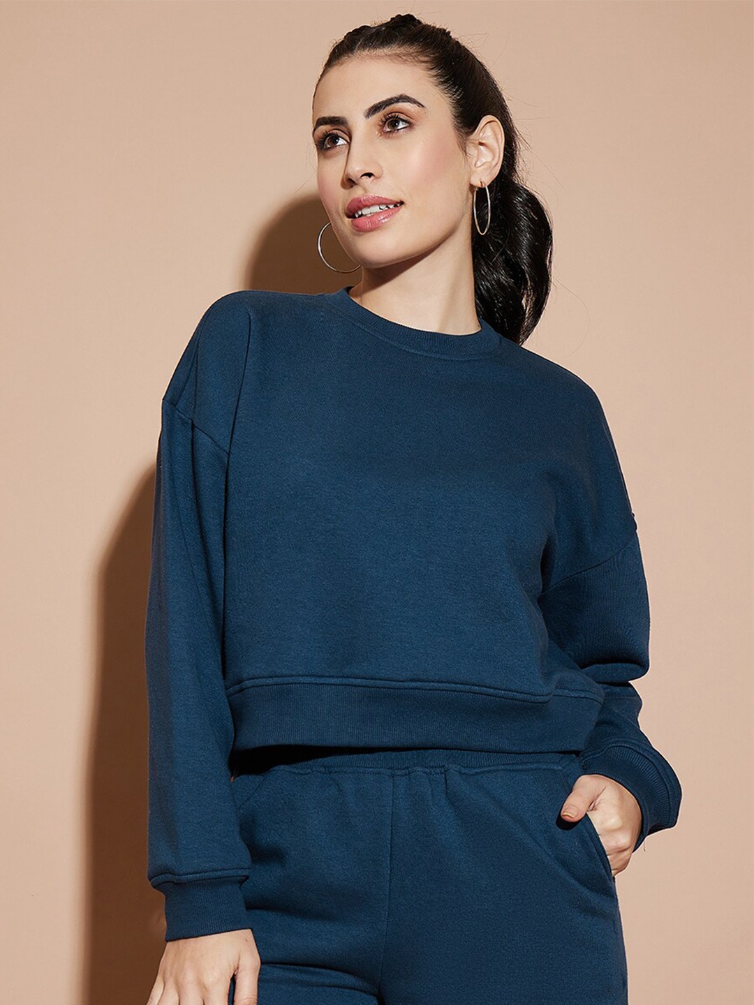 

Nun Round Neck Fleece Sweatshirt, Navy blue