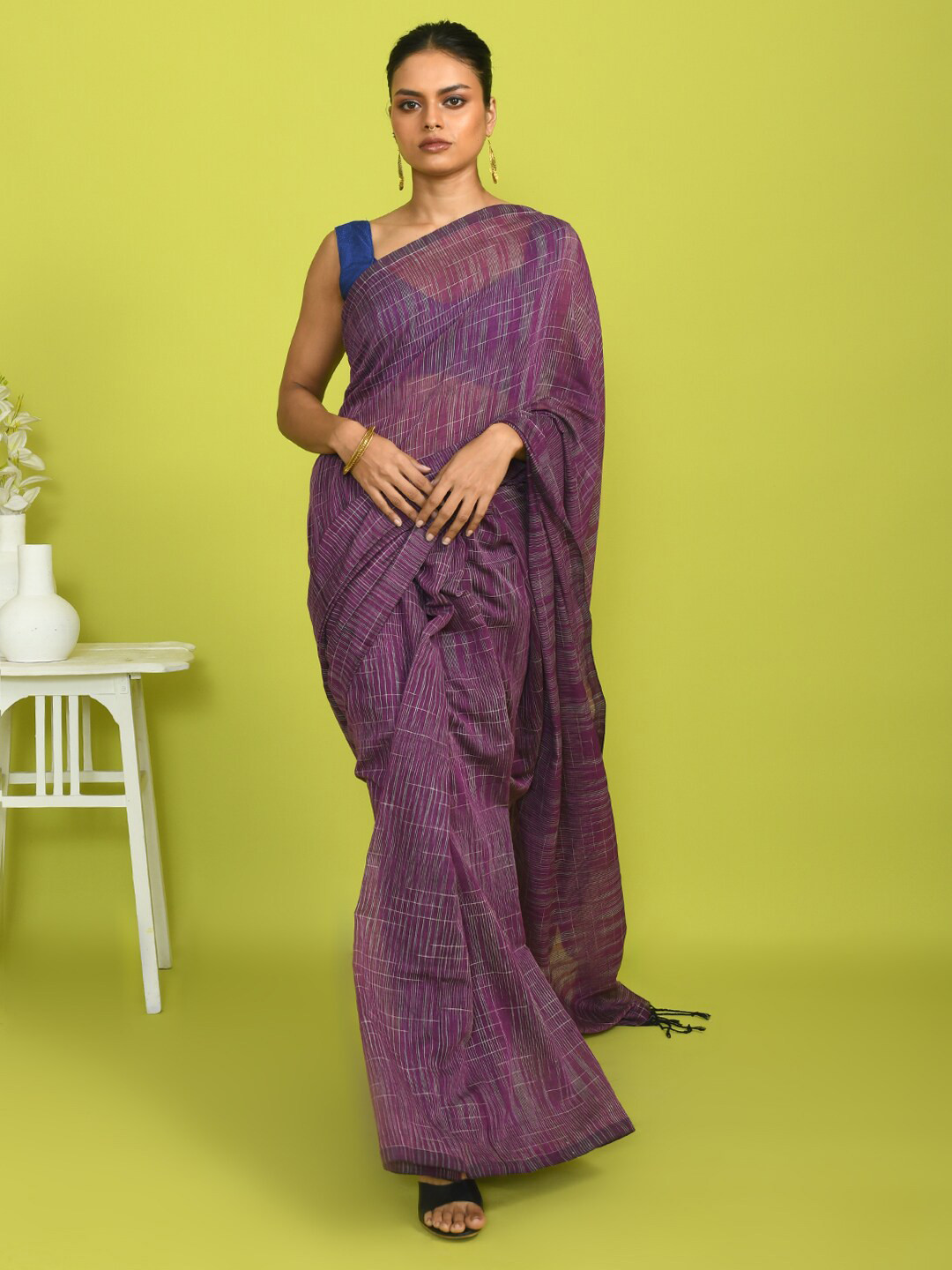 

Indethnic Striped Woven Design Saree, Purple
