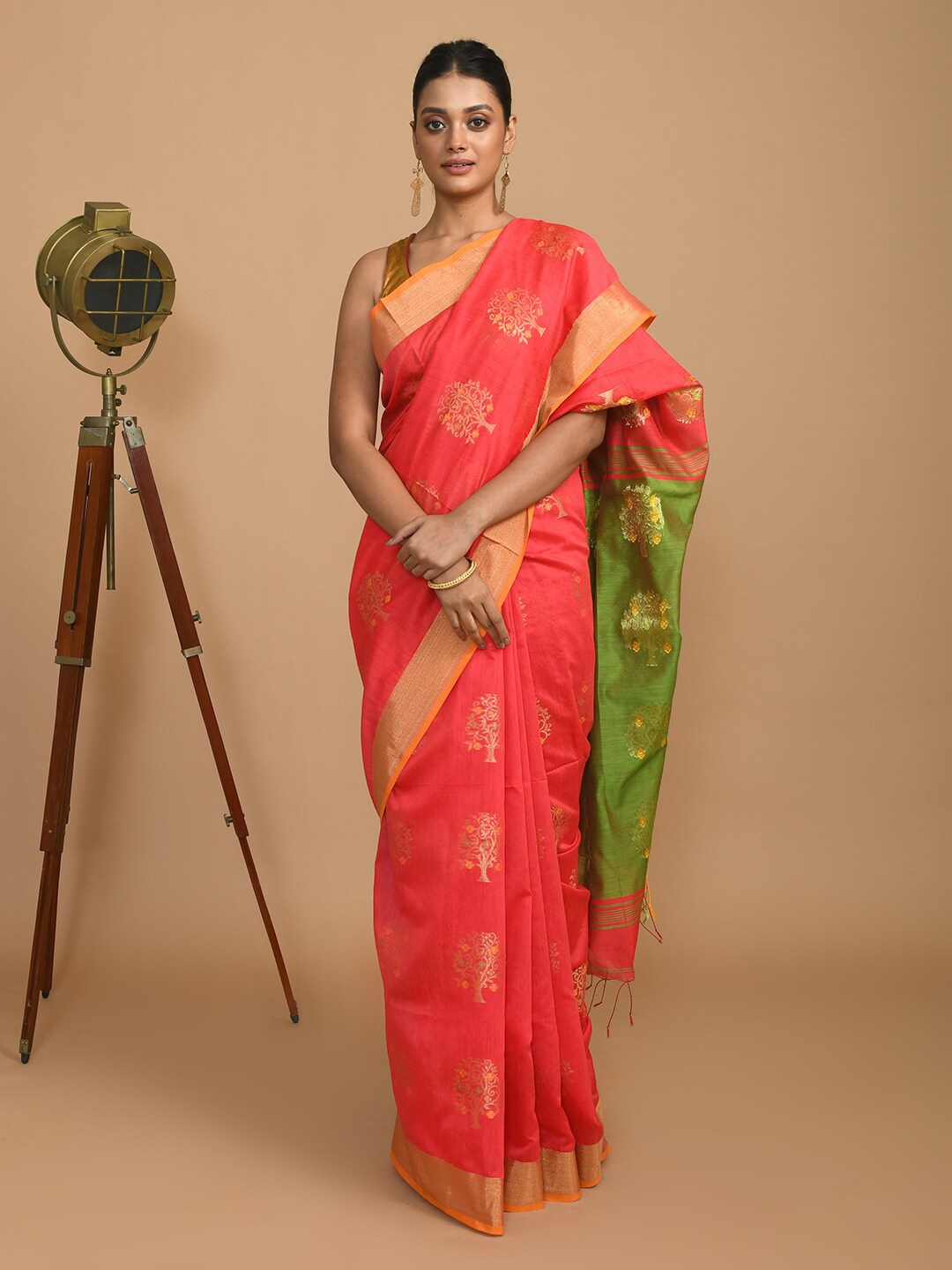 

Indethnic Ethnic Motifs Woven Design Zari Jamdani Saree, Red