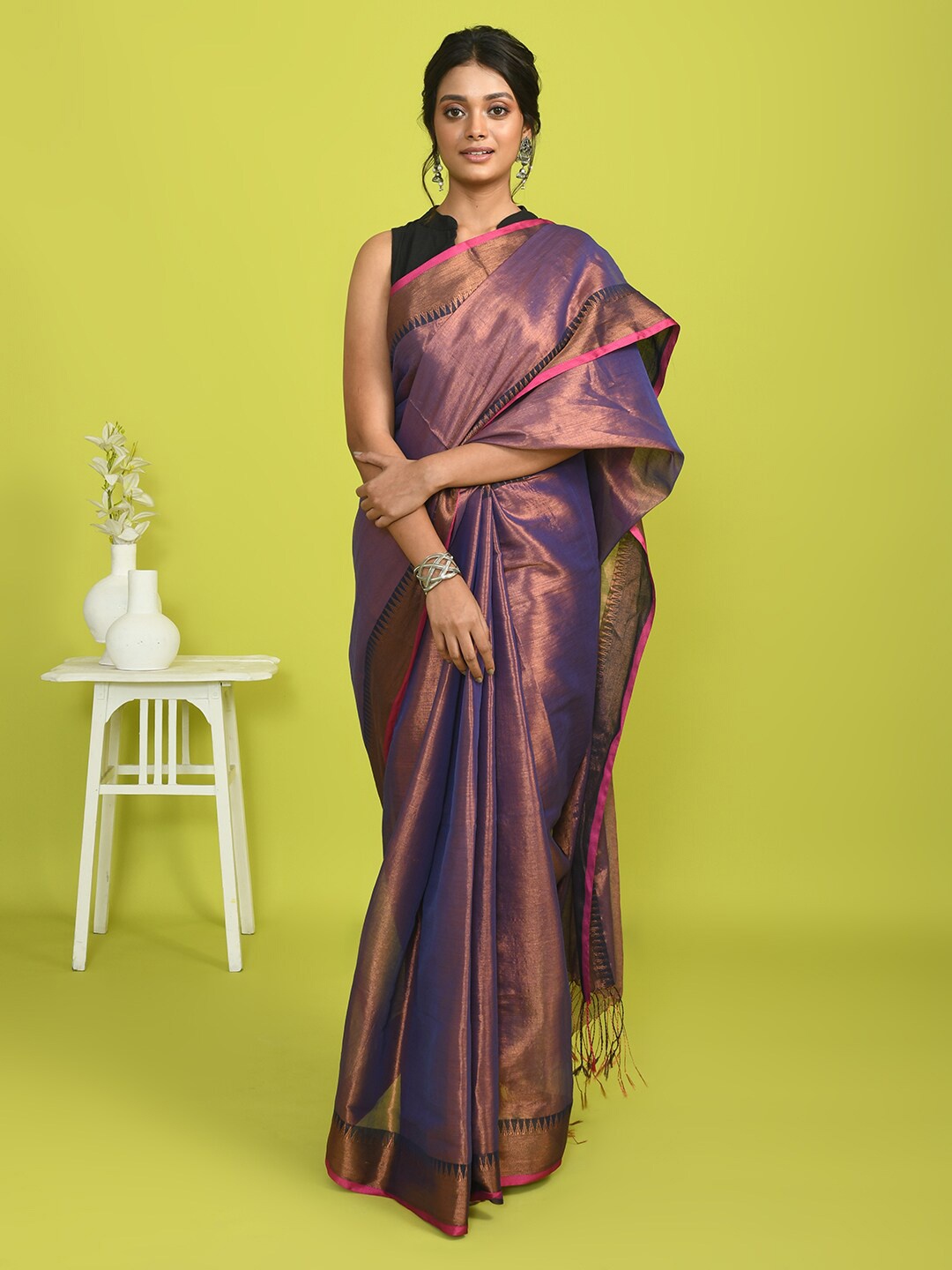 

Indethnic Zari Border Saree, Purple