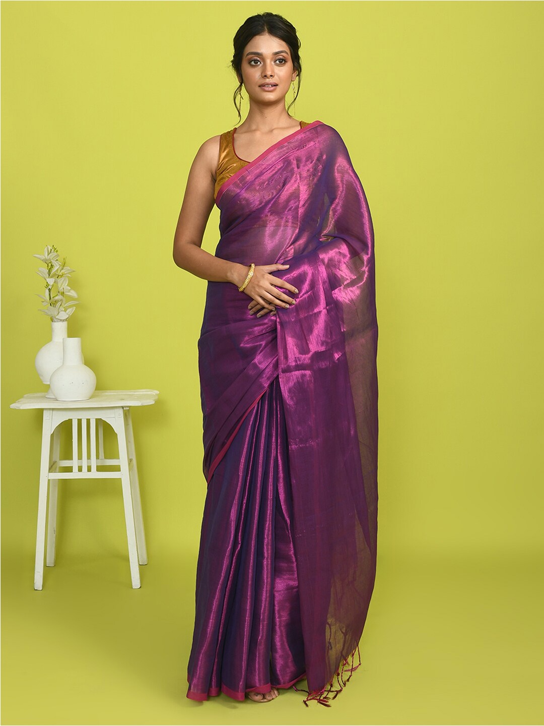 

Indethnic Tasselled Ethnic Saree, Purple