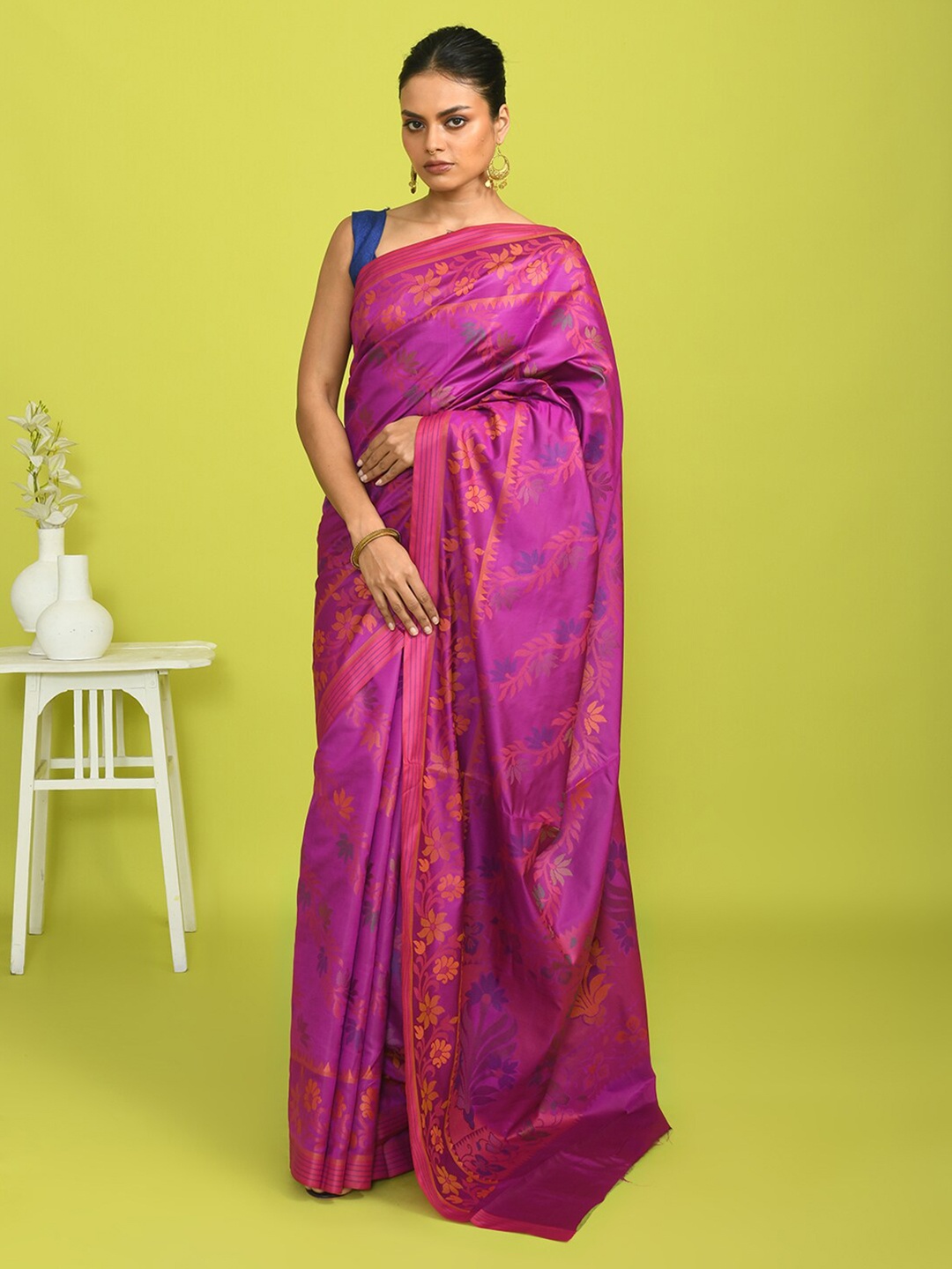 

Indethnic Floral Woven Design Jamdani Saree, Purple