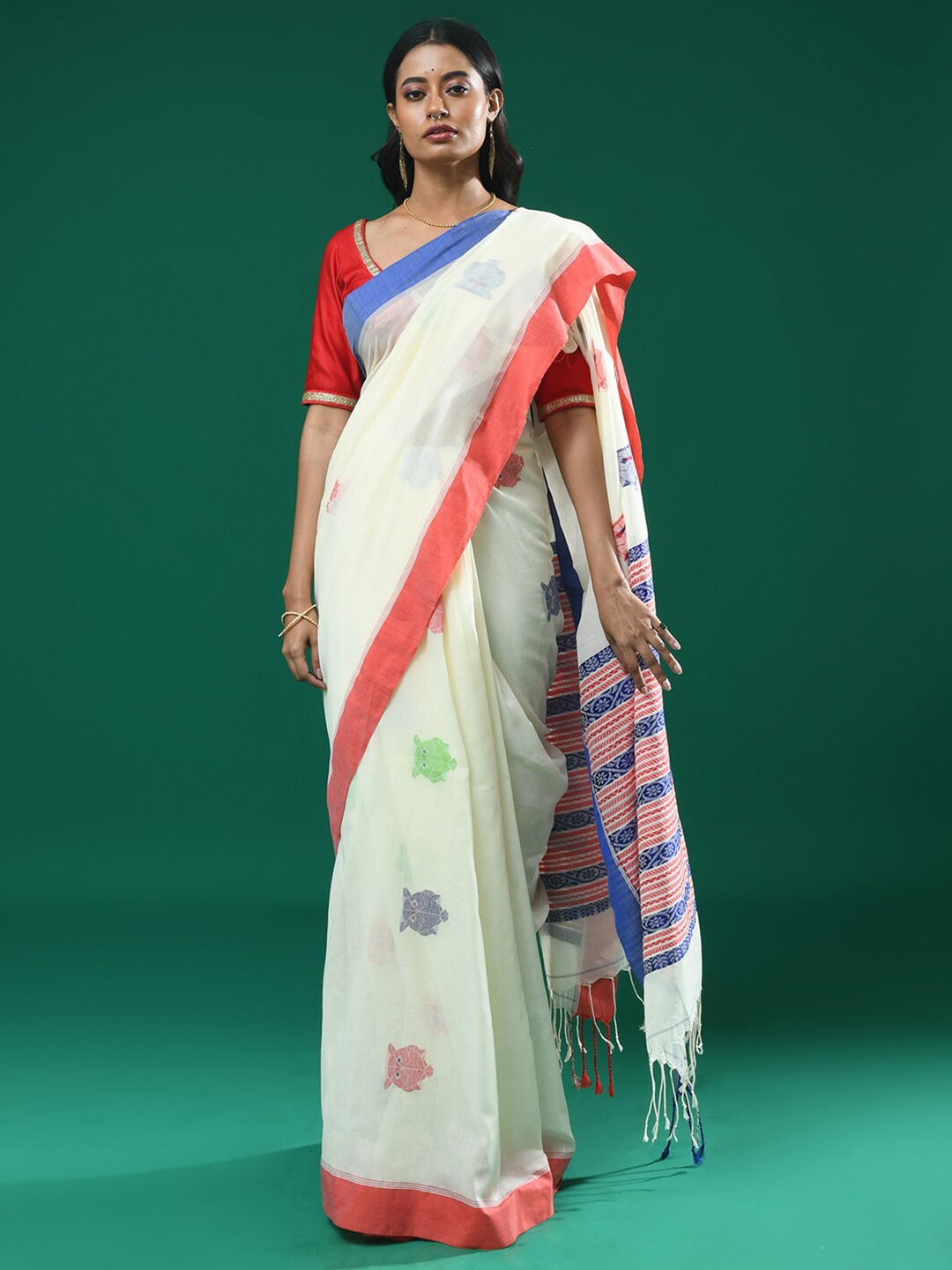 

Indethnic Abstract Woven Design Pure Cotton Jamdani Saree, White