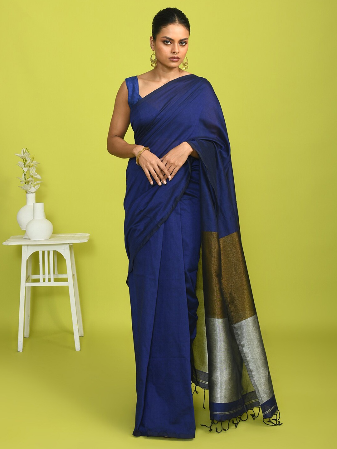 

Indethnic Pure Cotton Saree, Blue