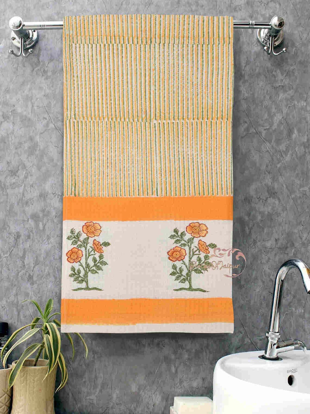 

BLOCKSOFJAIPUR Yellow & Orange Printed Cotton Bath Towel