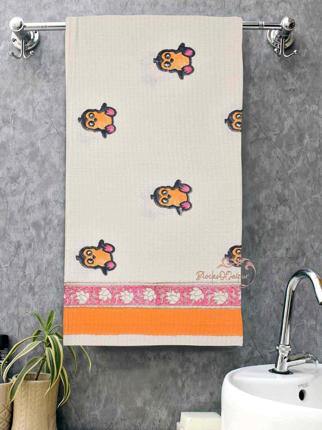 

BLOCKSOFJAIPUR Beige & Yellow Printed Cotton Bath Towel