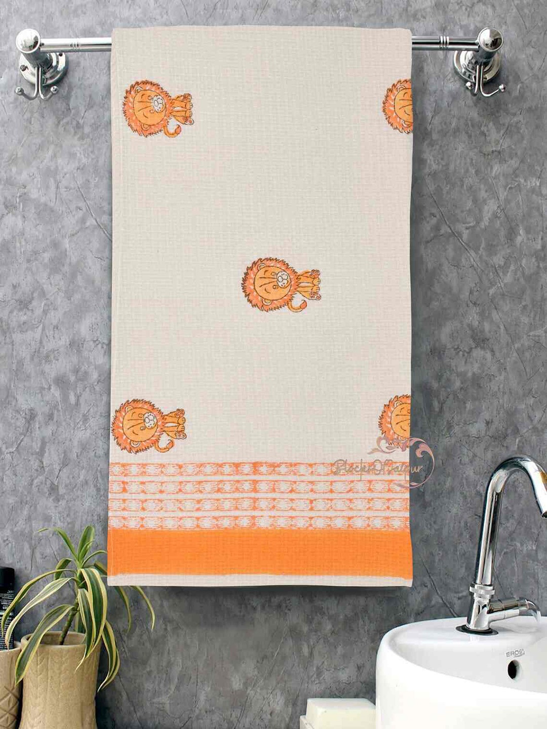 

BLOCKSOFJAIPUR Beige & Yellow Printed Cotton Bath Towel