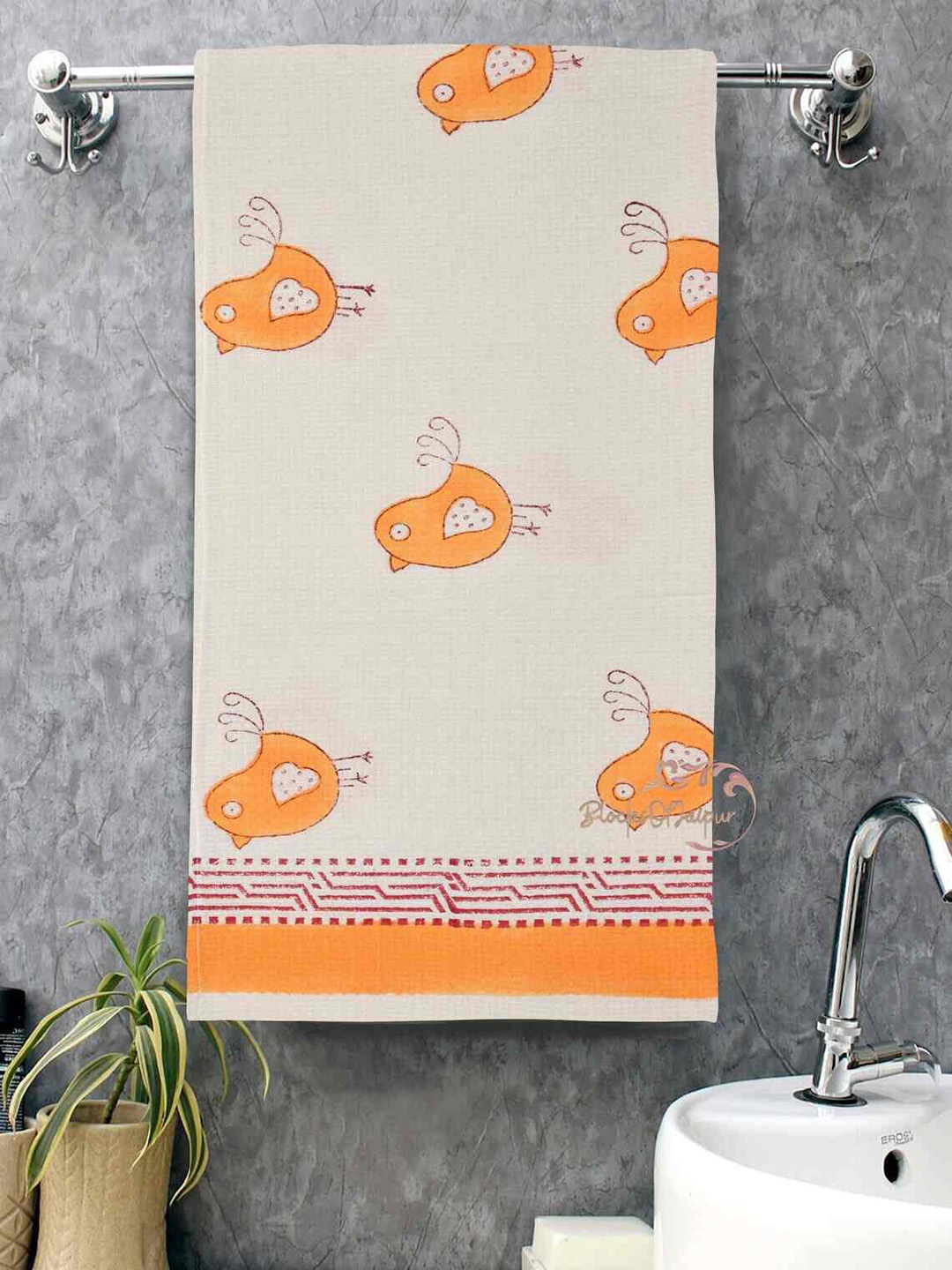

BLOCKSOFJAIPUR Beige & Yellow Printed Cotton Bath Towel