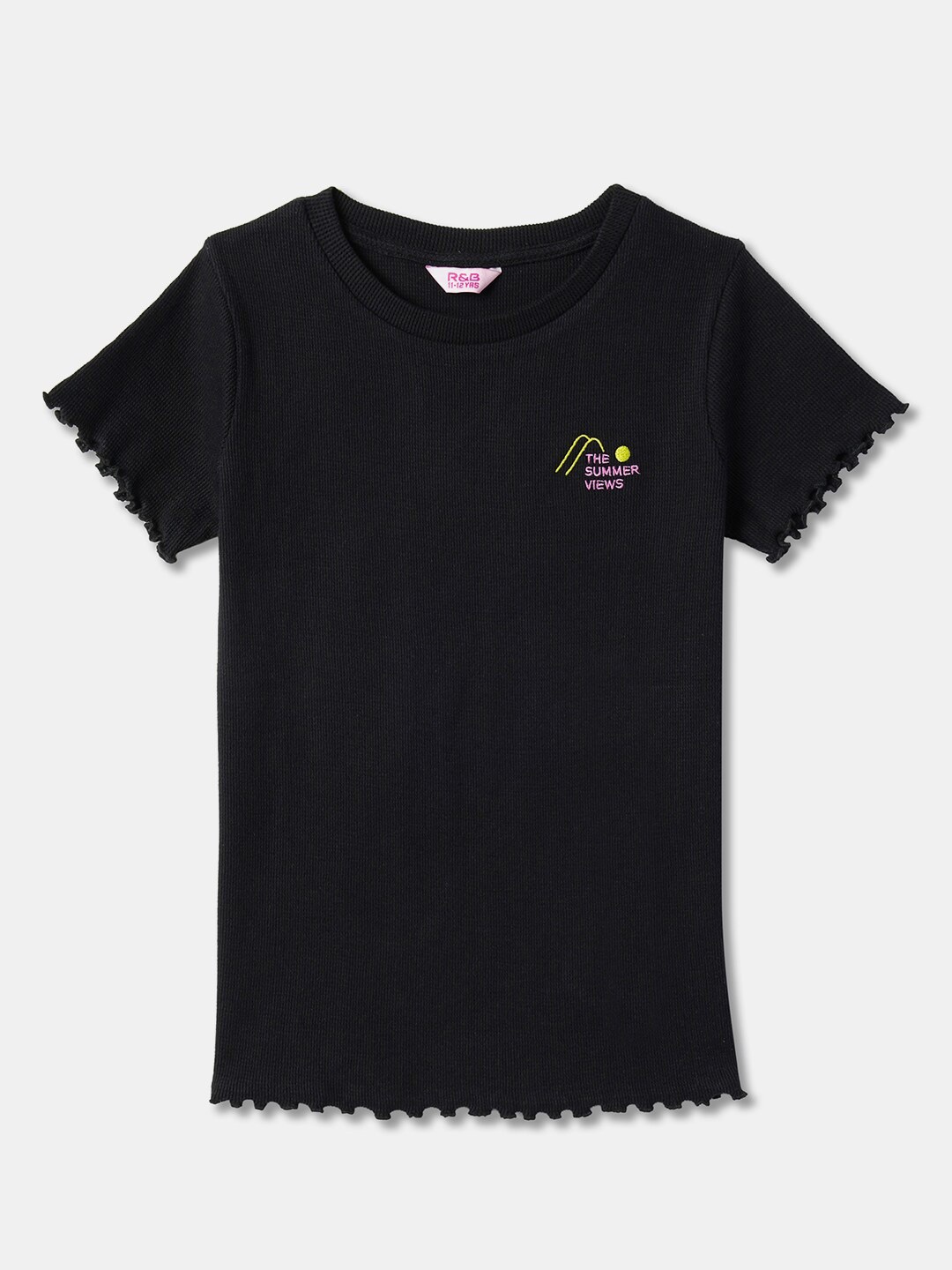 

R&B Girls Round Neck Casual Cotton Top, Black