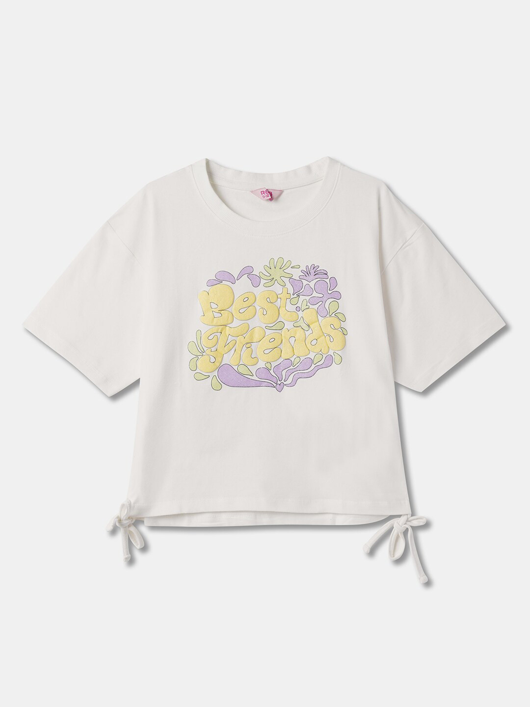 

R&B Girls Typography Printed Drop-Shoulder Sleeves Cotton Top, White