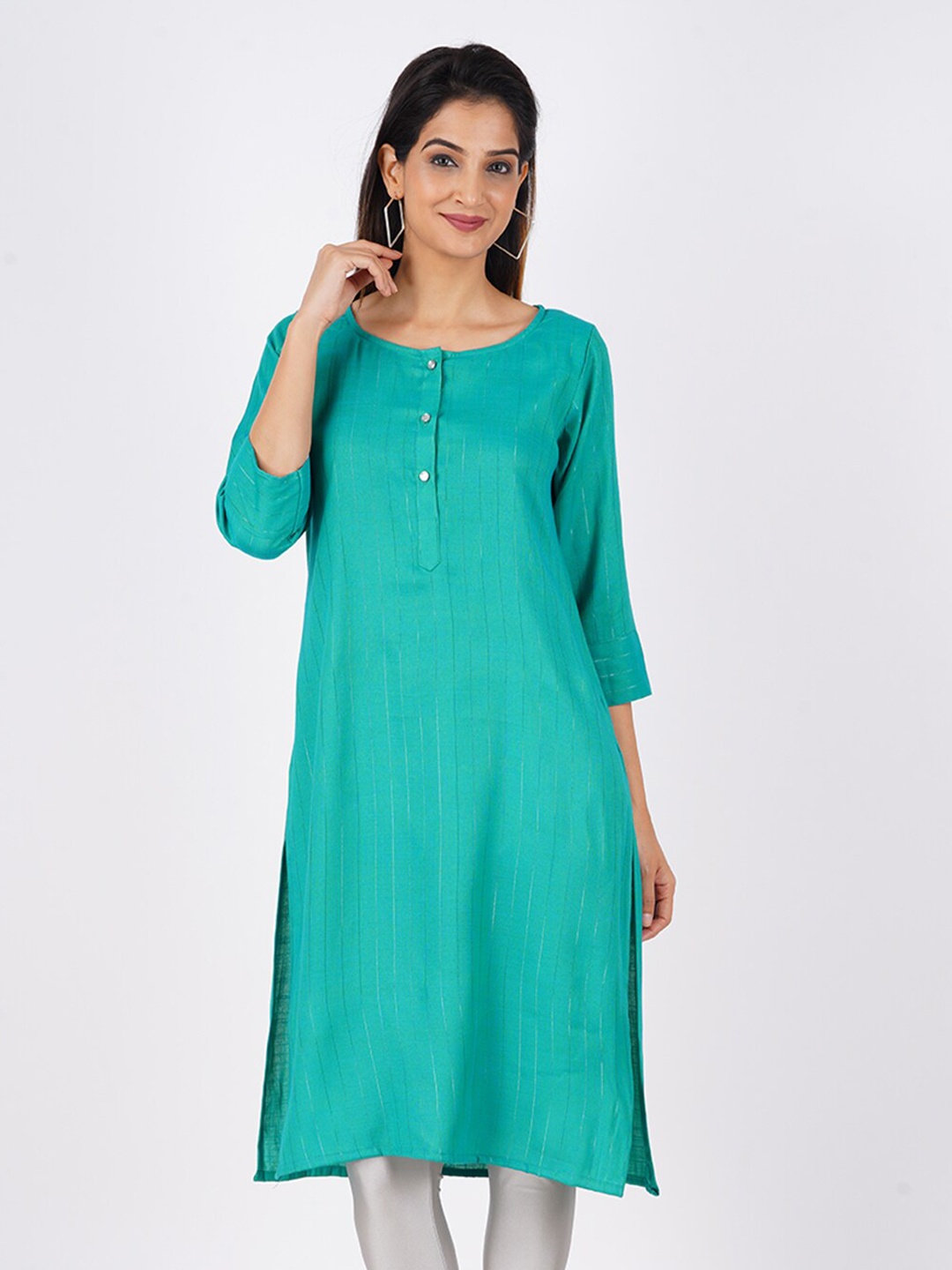 

BAESD Zari Striped Woven Design Straight Kurta, Teal