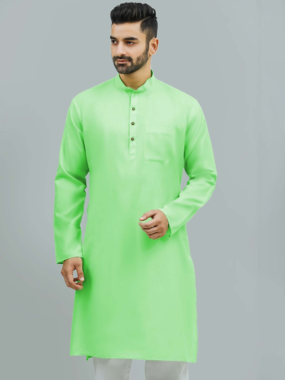 

BLUESAANCHI Mandarin Collar Kurta With Trouser, Green