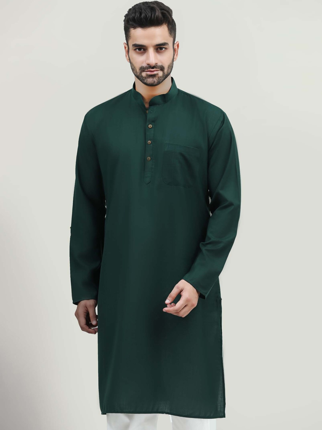 

BLUESAANCHI Mandarin Collar Kurta With Trouser, Green