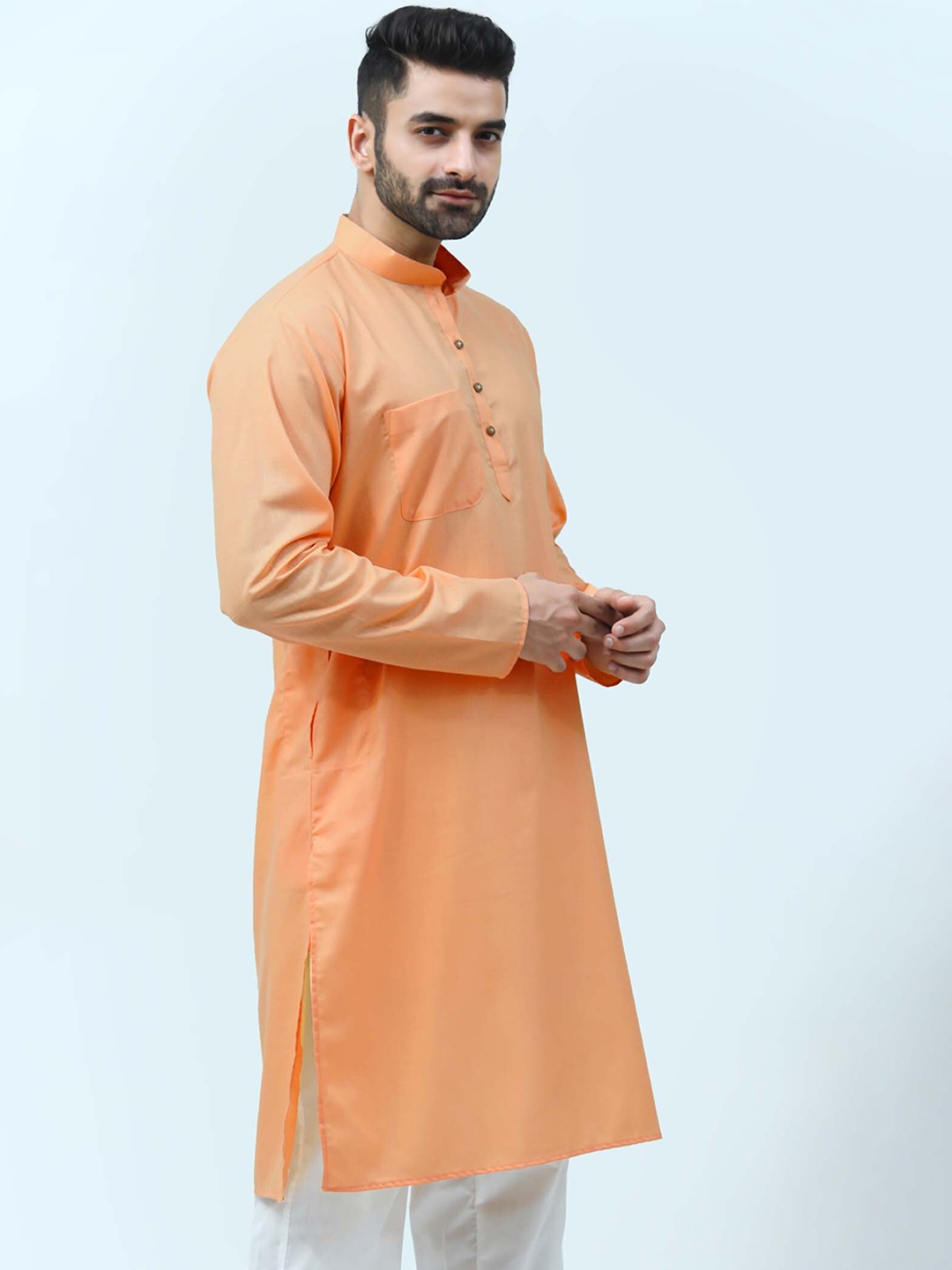 

BLUESAANCHI Mandarin Collar Kurta With Trouser, Peach