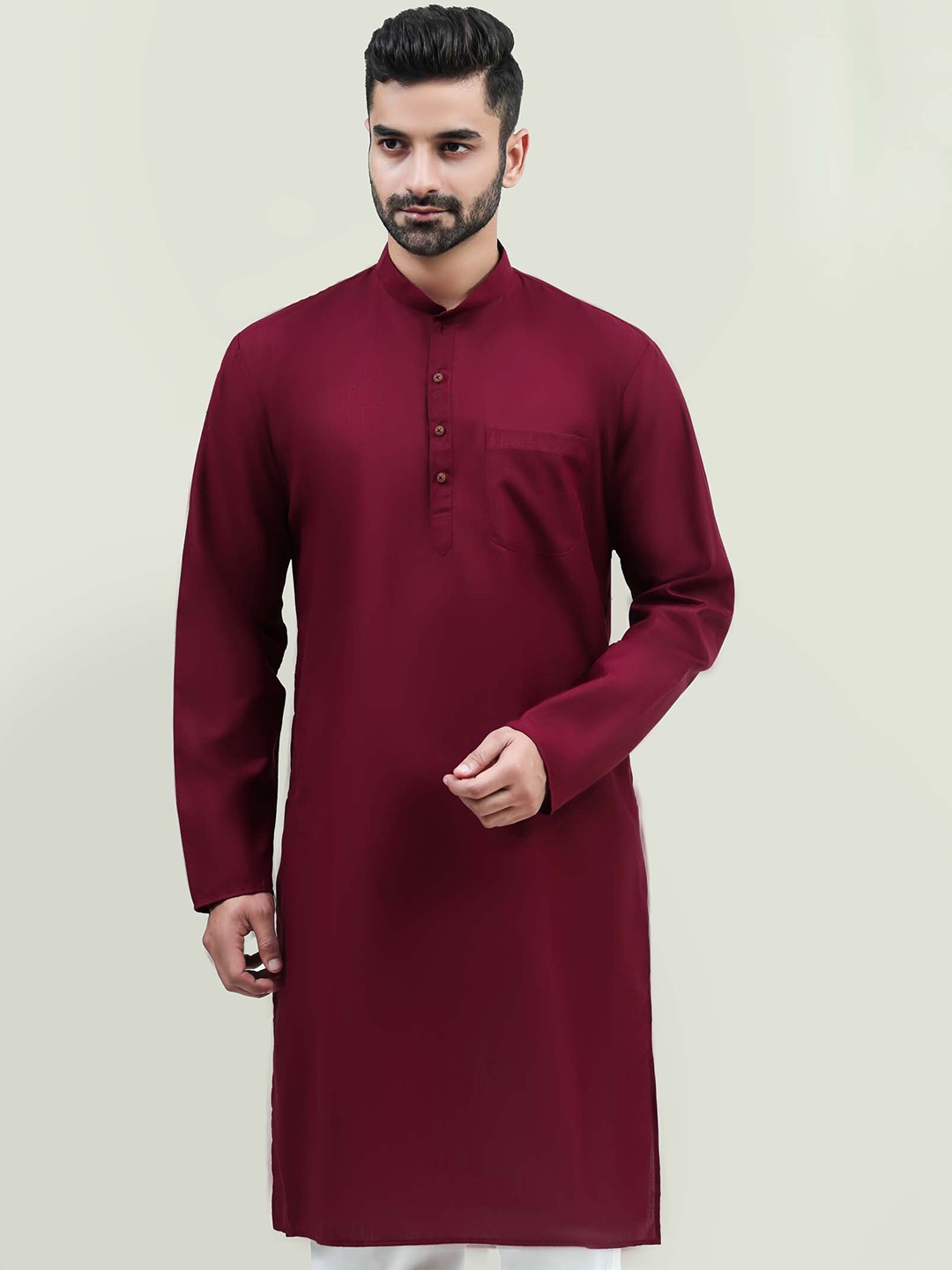 

BLUESAANCHI Mandarin Collar Kurta With Trouser, Red