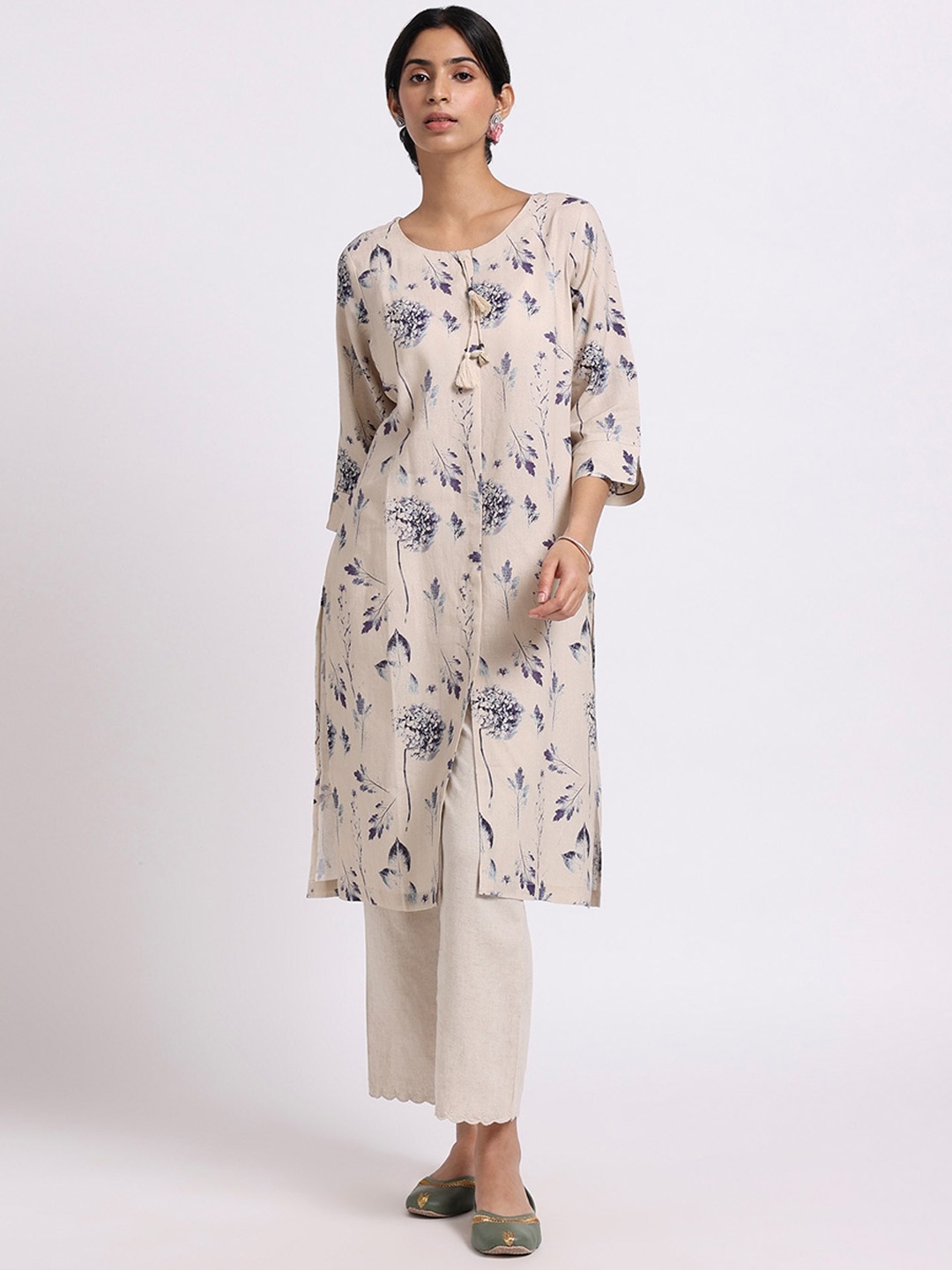 

Bombay Bloom Floral Printed A-Line Kurta, Beige