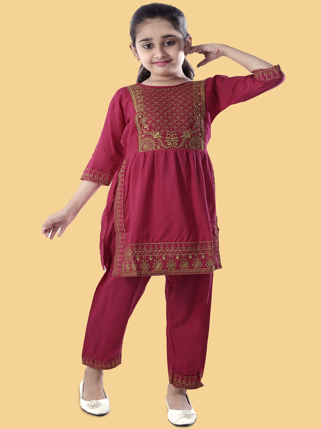 

BAESD Girls Ethnic Motifs Embroidered Kurta With Trouser, Red