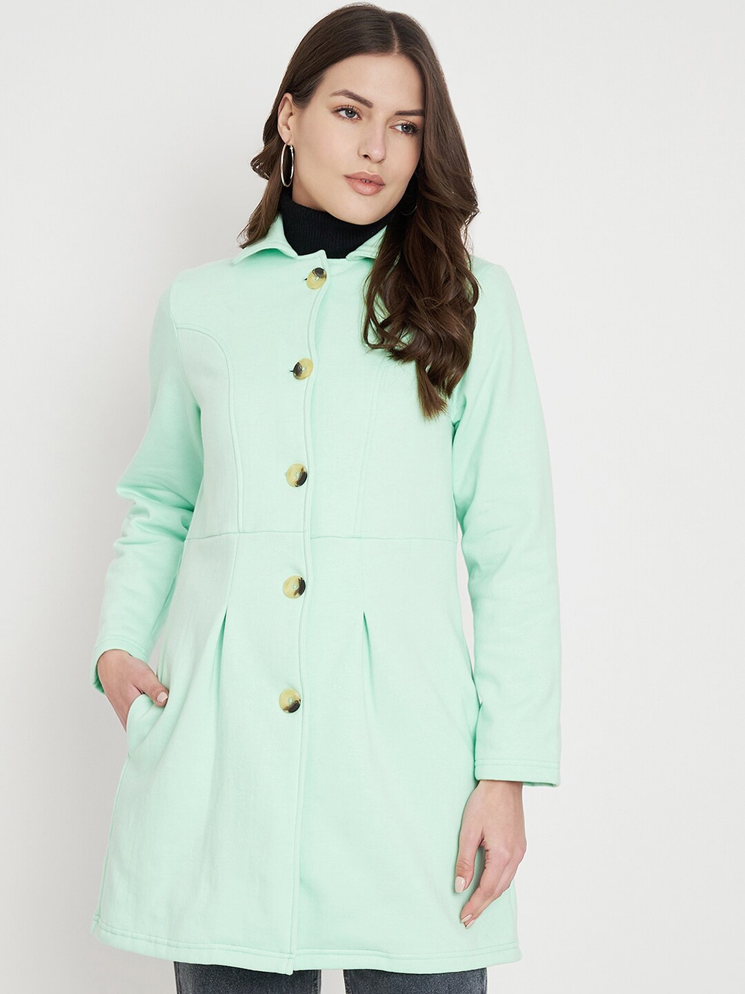 

BRINNS Spread Collar Single Breasted Fleece Princess Coat, Green