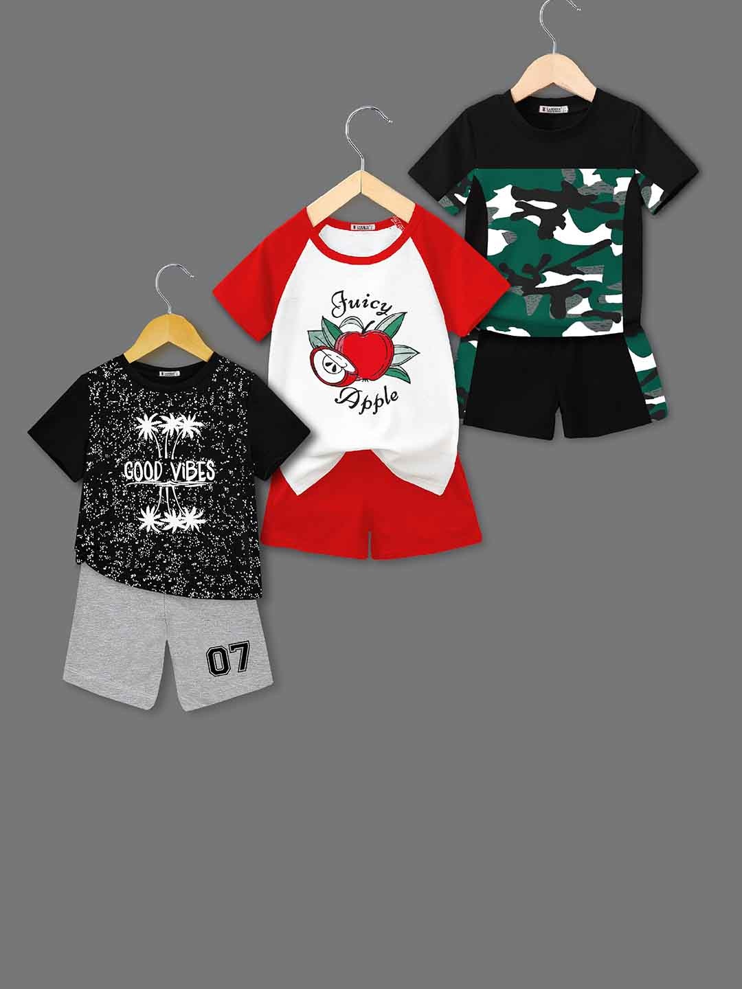 

BAESD Boys Pack Of 3 Printed Pure Cotton T-shirt with Shorts, Black