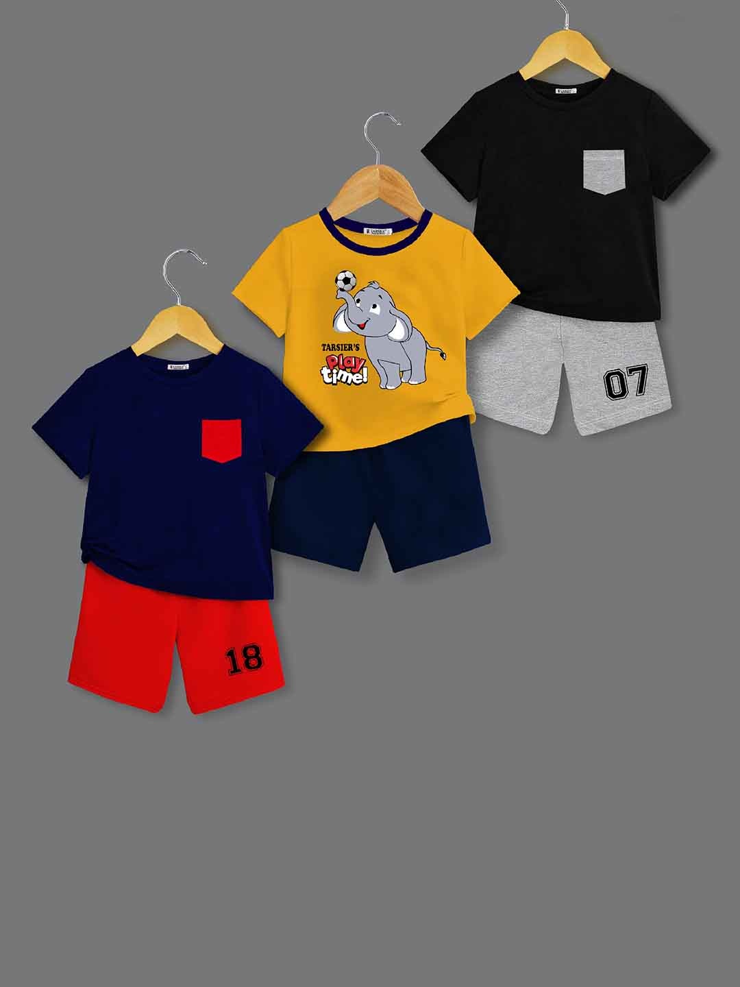 

BAESD Boys Pack Of 3 Printed Pure Cotton T-shirt With Shorts, Black