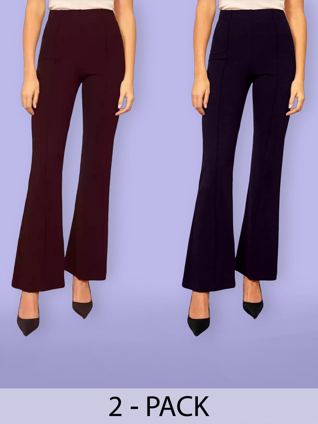

Fabflee Women Pack Of 2 High-Rise Flared Cotton Bootcut Trousers, Maroon