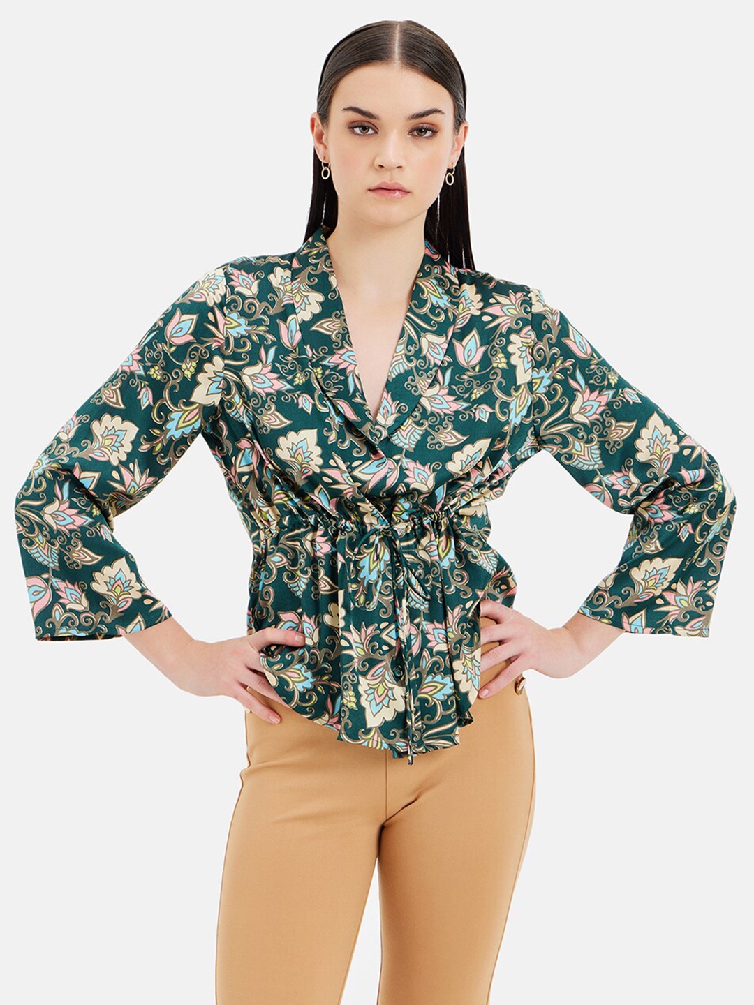 

Kazo Standard Floral Opaque Printed Satin Casual Shirt, Green