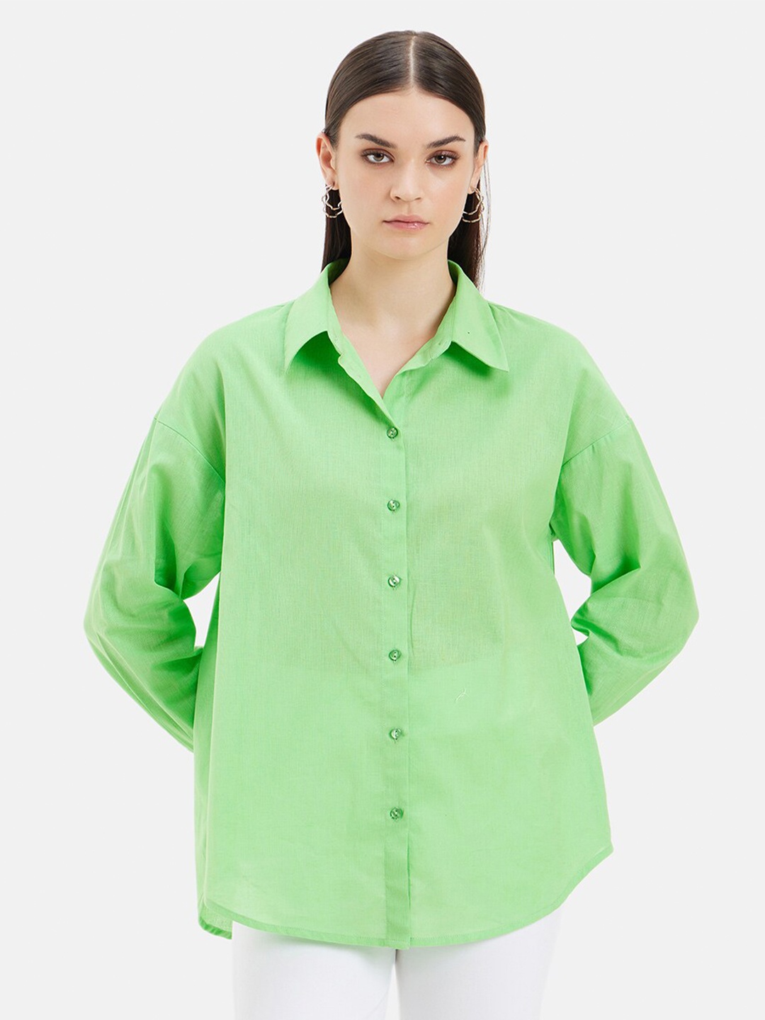 

Kazo Standard Opaque Linen Casual Shirt, Green