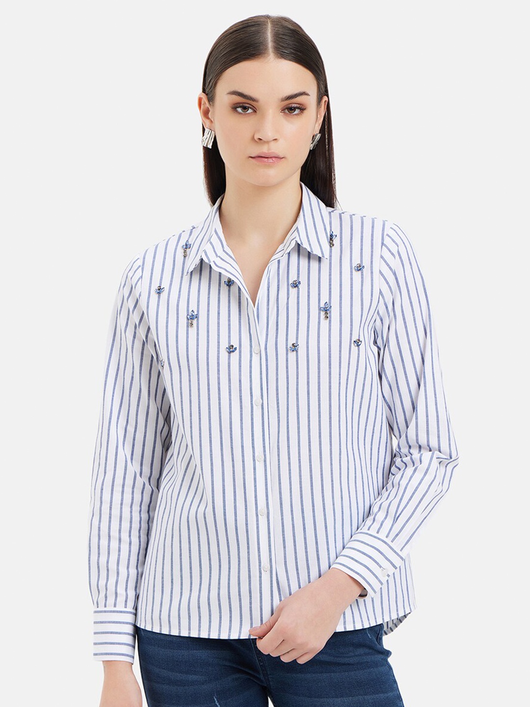 

Kazo Standard Opaque Striped Cotton Formal Shirt, Blue