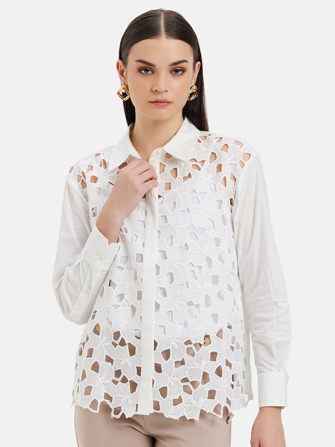 

Kazo Standard Floral Opaque Printed Cotton Formal Shirt, White
