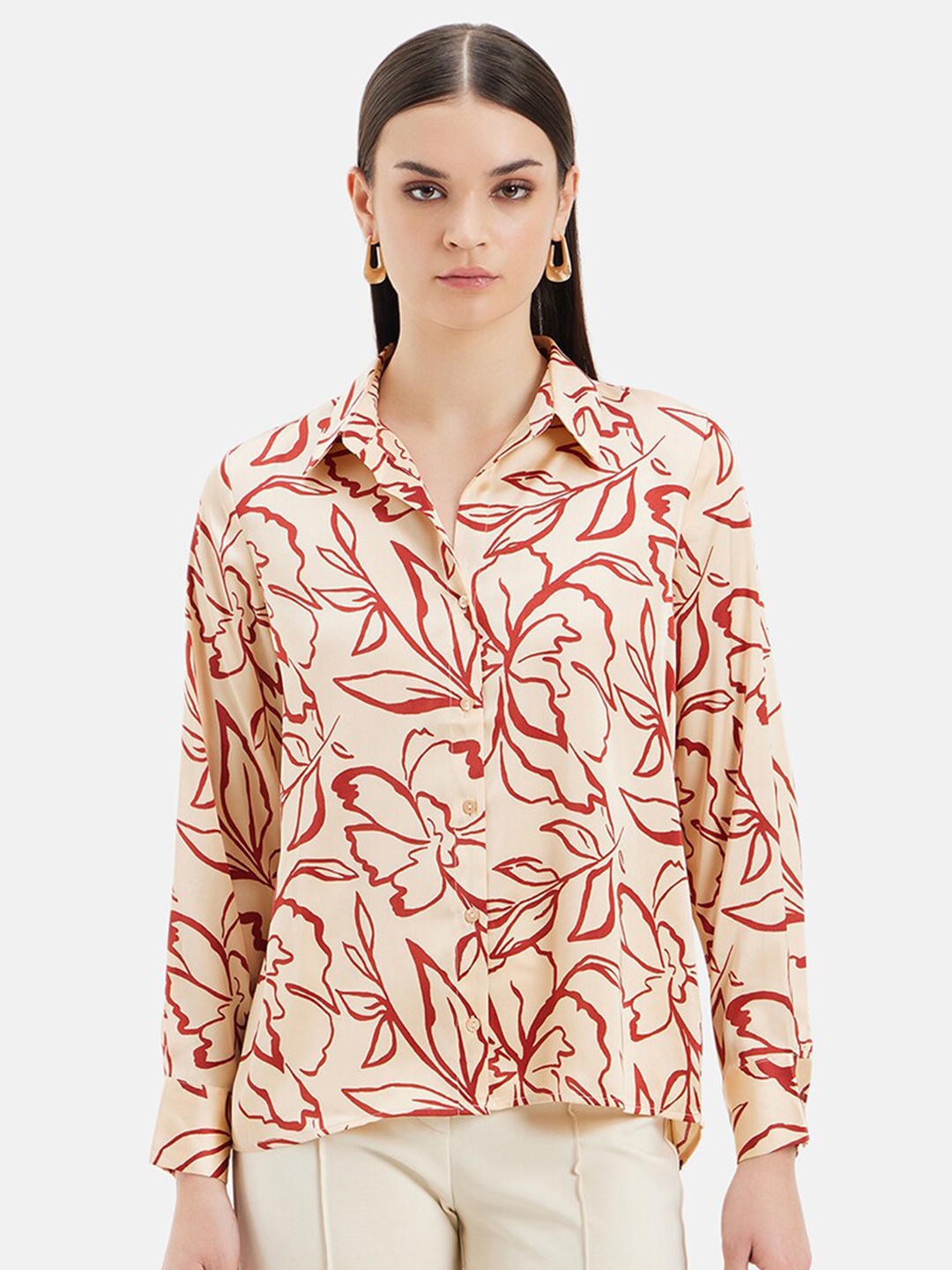 

Kazo Standard Floral Opaque Printed Satin Formal Shirt, Rust