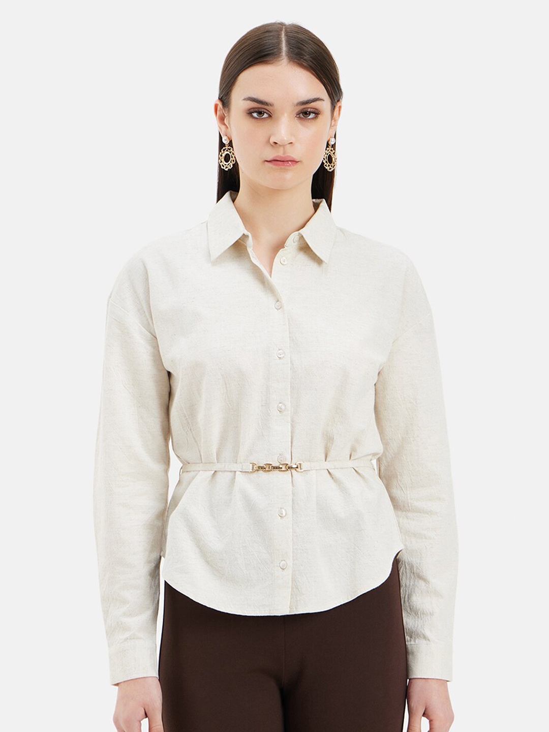 

Kazo Standard Opaque Cotton Formal Shirt, Beige