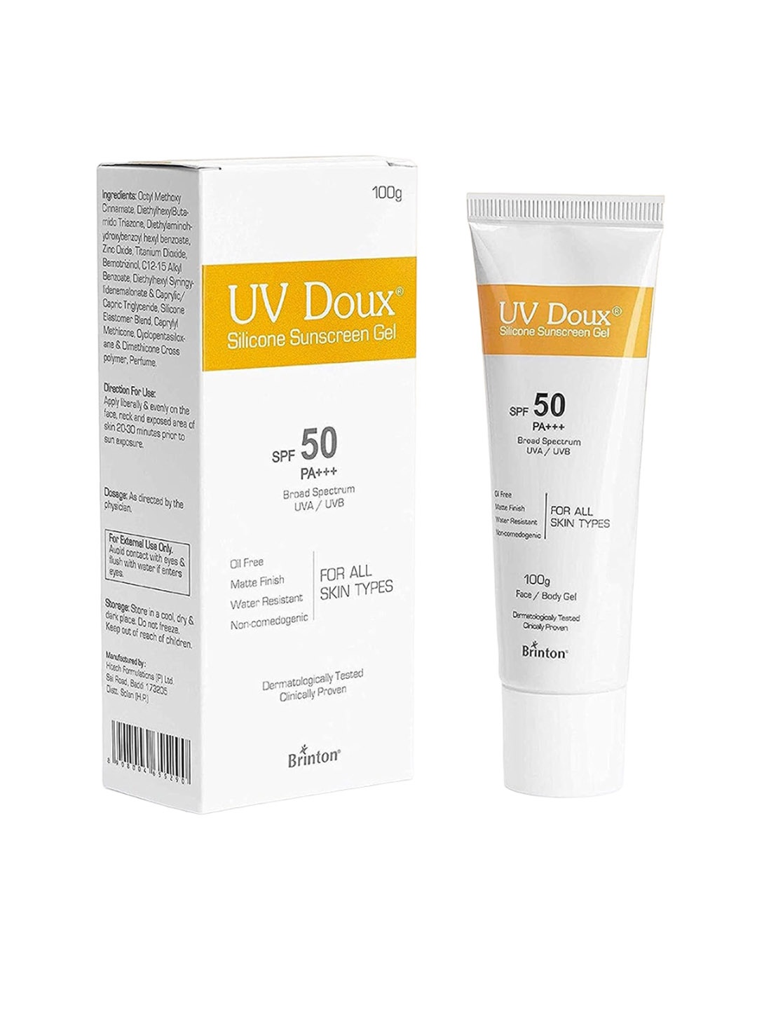 

Brinton UV Doux Silicone Sunscreen Gel SPF 50 PA+++ - 100g, White