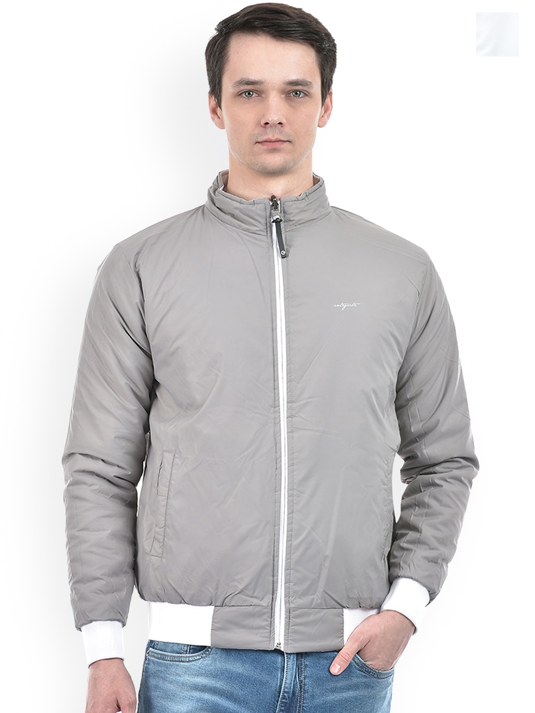 

Integriti Stand Collar Reversible Bomber Jacket, Grey