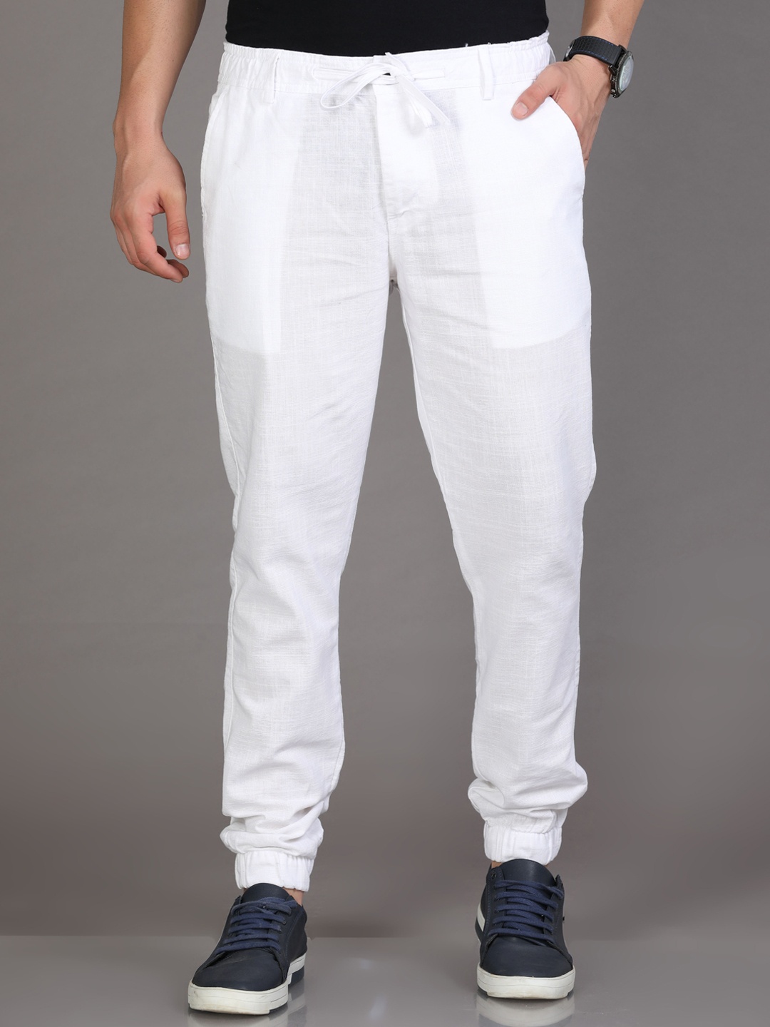 

Reslag Men Mid-Rise Linen Joggers, White