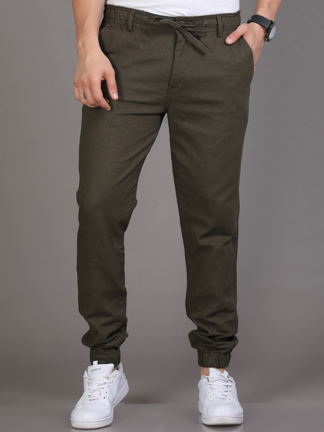 

Reslag Men Mid-Rise Linen Joggers, Green