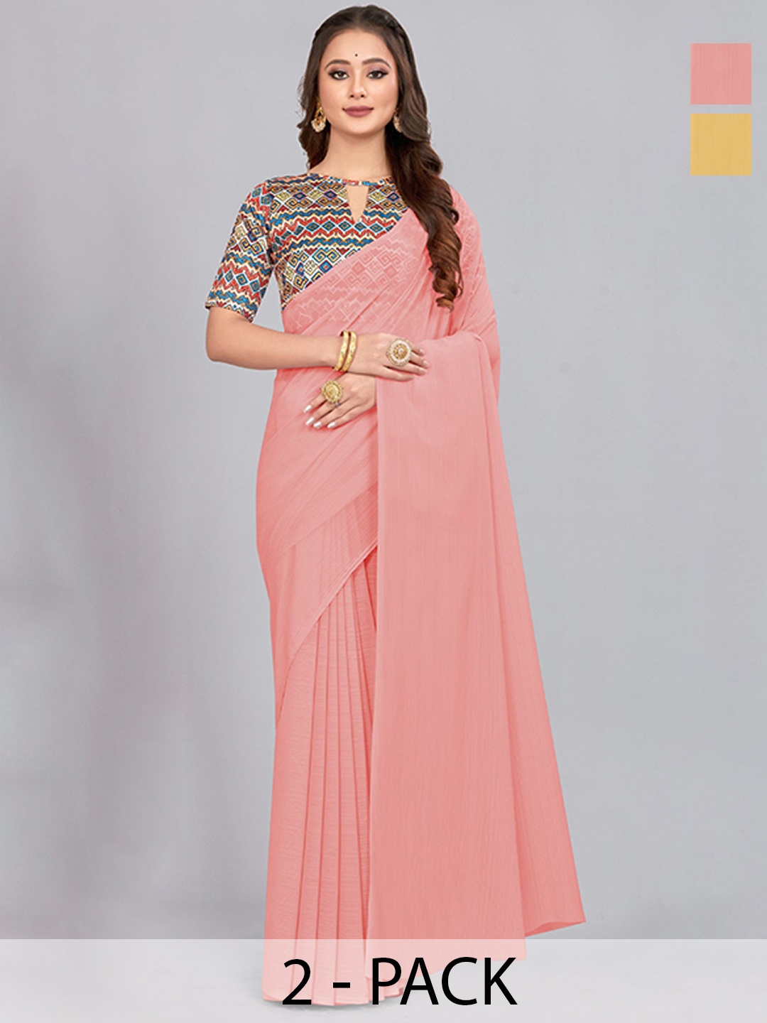 

CastilloFab Selection of 2 Pure Chiffon Sarees, Peach