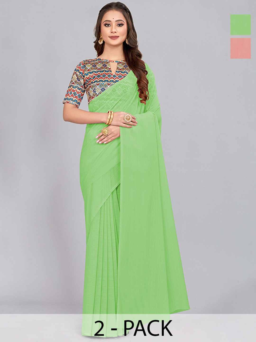 

CastilloFab Selection of 2 Pure Chiffon Sarees, Peach