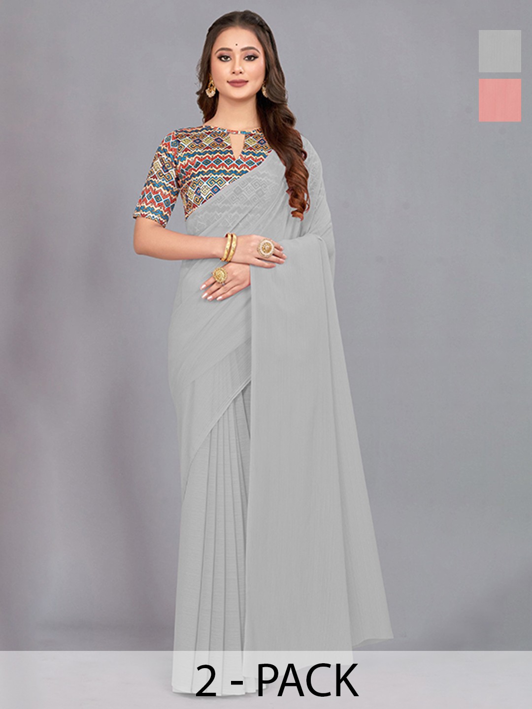 

CastilloFab Selection of 2 Pure Chiffon Sarees, Peach