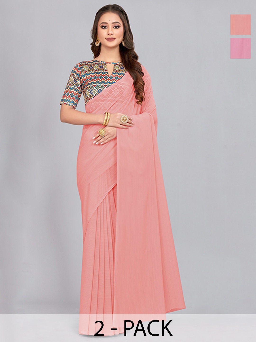 

CastilloFab Selection of 2 Pure Chiffon Sarees, Peach