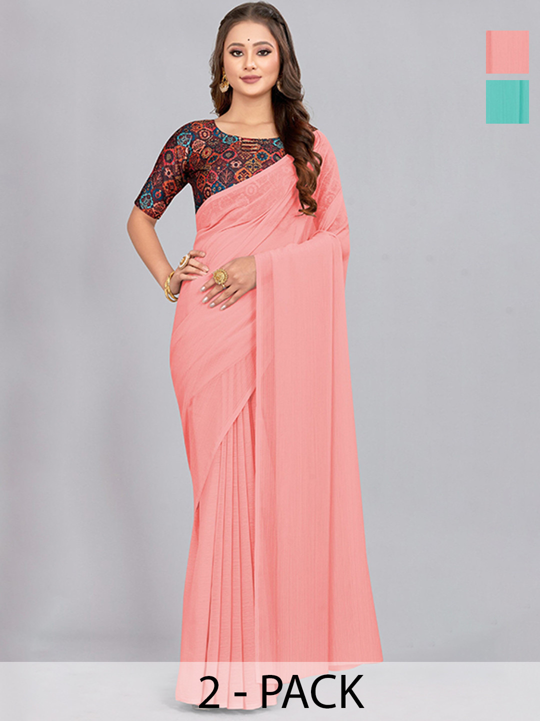 

CastilloFab Selection of 2 Pure Chiffon Sarees, Peach