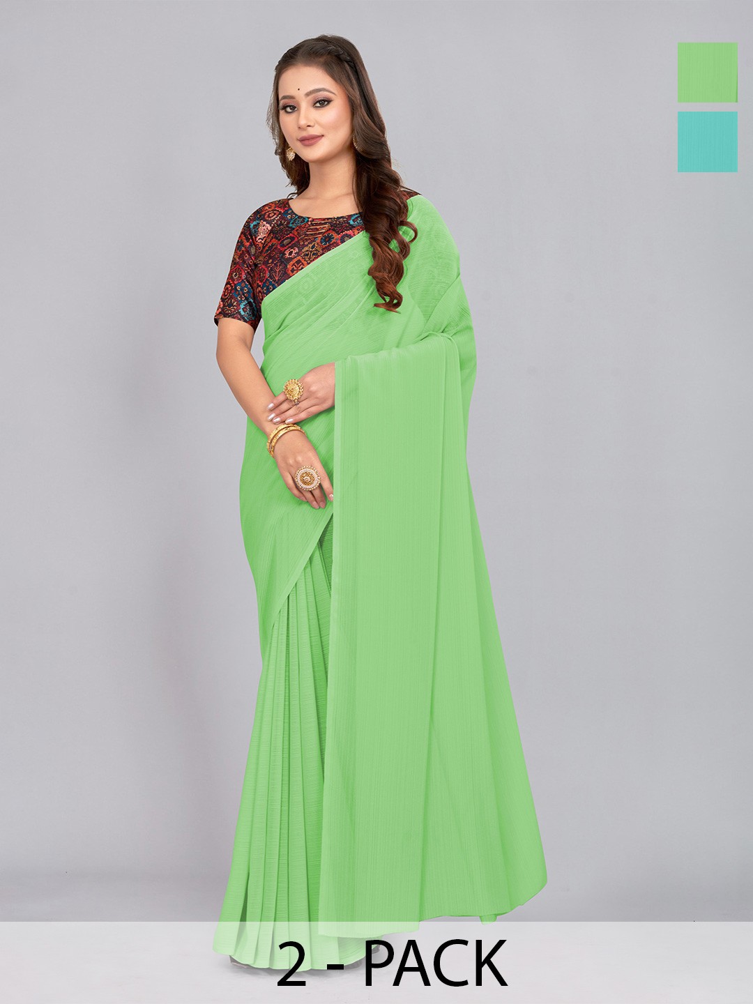 

CastilloFab Pure Chiffon Saree, Green