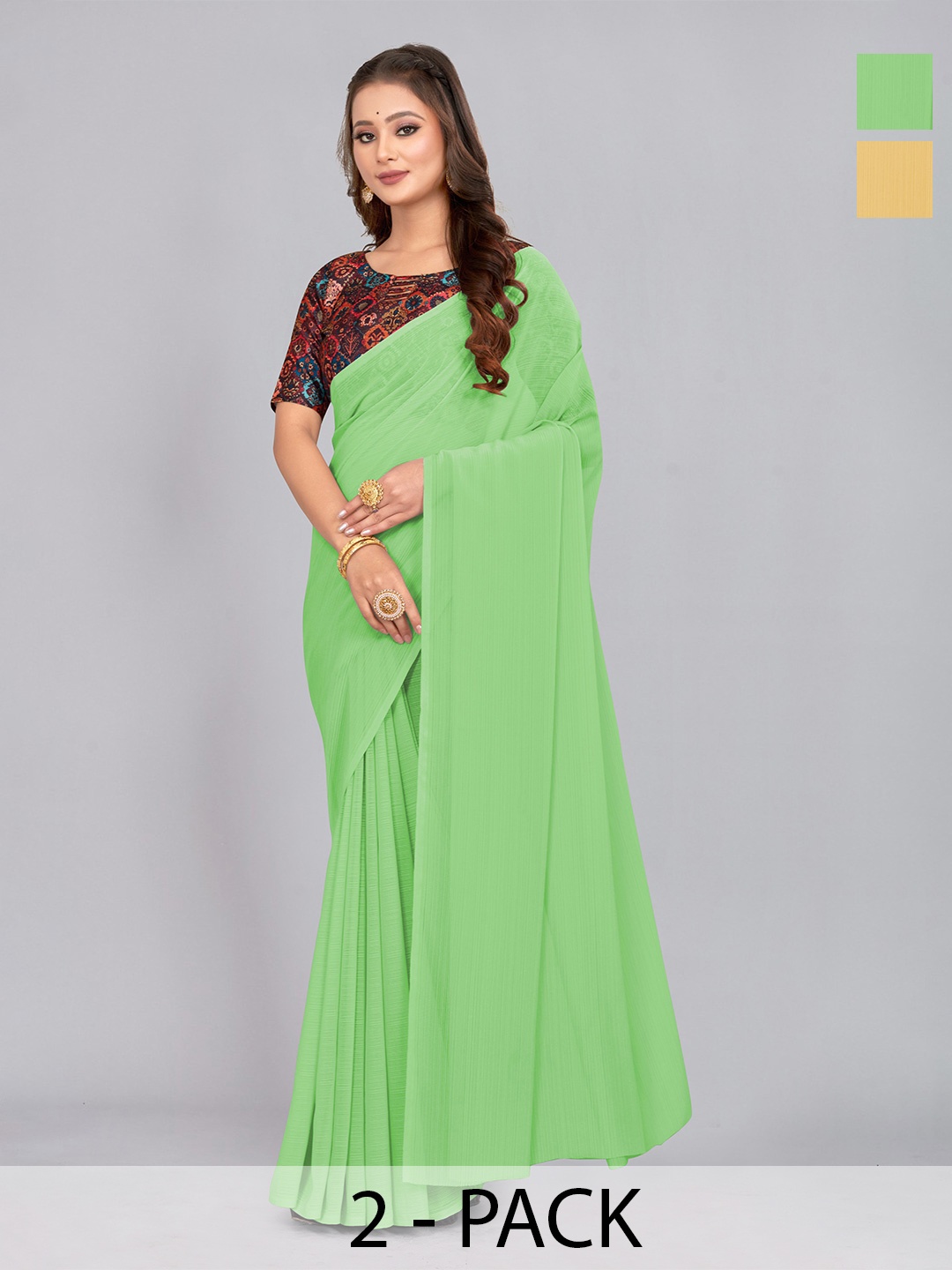 

CastilloFab Pack Of 2 Pure Chiffon Saree, Green