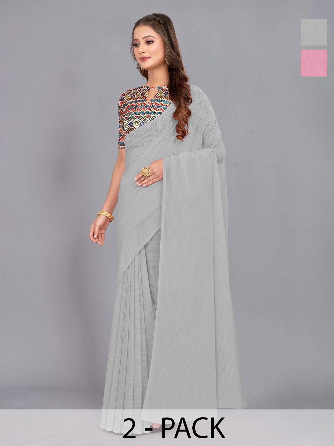 

CastilloFab Selection of 2 Pure Chiffon Saree, Grey