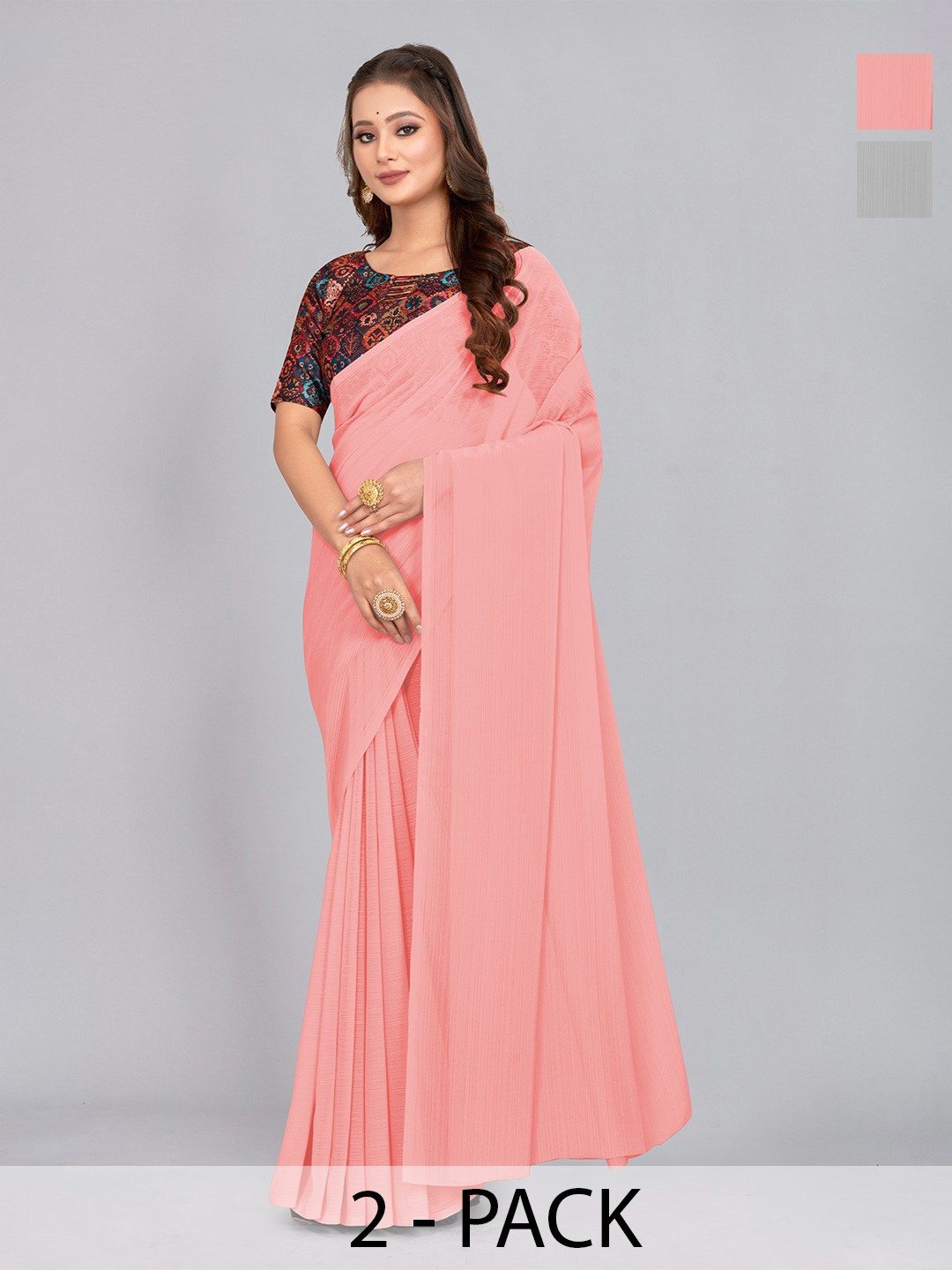 

CastilloFab Pure Chiffon Saree, Peach